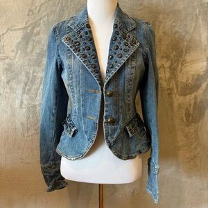 Dollhouse Vintage Denim Jean Studded  Y2K 90’s Feminine Peplum Jacket Sz S